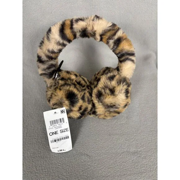 INC International Concepts Faux Fur Leopard Print Cozy Ear Muffs One Size NWT's - Picture 2 of 7